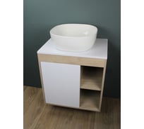 Тумба подвесная с раковиной для ванной 60 см Nura корпус дуб фасад белый раковина Solli 41 Teymi F03431 ЦБ-00285306