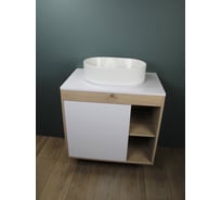 Тумба подвесная с раковиной для ванной 80 см Nura корпус дуб фасад белый раковина Iva 46 Teymi F13231 ЦБ-00285317