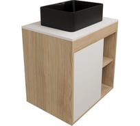 Тумба подвесная с раковиной для ванной 60 см Nura корпус дуб фасад белый раковина Helmi Mini 41 черная матовая Teymi F15159 ЦБ-00285323