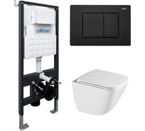 Комплект подвесной унитаз с инсталляцией и кнопкой смыва чёрной матовой ABBER Rechteck AC1220TC белый с закрытым дном, инсталляция AC0105, кнопка AC0120MB AC1220TC-AC0105-AC0120MB