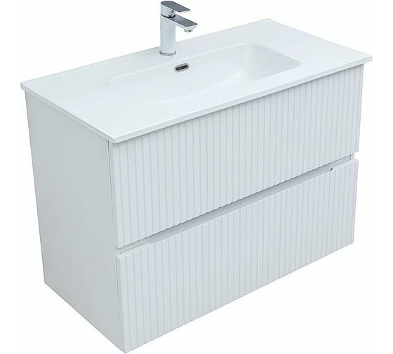 Тумба подвесная с раковиной Aquanet Джейн 90 Flat, цвет белый сатин 00367783 1