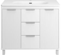 Тумба напольная Brevita RISACCA White -100, 2 дверцы, 1 ящик, матовая эмаль + раковина УТ000027940