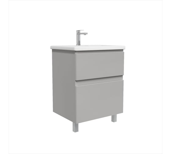 Тумба с раковиной RUVANN STELLO 60 + Moduo 60 в ванную напольная, грей Т.STELLO-GR.П-60Н-KIT-MOD