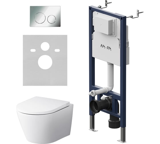 Инсталляция AM.PM PrimeFit с клавишей L хром глянц с подвесным унитазом X-Joy Aquaspin IS90151.851900 1