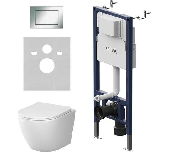 Инсталляция AM.PM PrimeFit с клавишей S хром глянц с подвесным унитазом Like AquaSpin 2.0 IS90251.801901 1