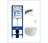 Инсталляция с унитазом Teymi комплект 5 в 1 унитаз подвесной безободковый Lori Vortex кнопка хром F16932 ЦБ-00303922