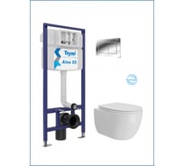 Инсталляция с унитазом комплект 5 в 1 Teymi унитаз подвесной безободковый Lori Vortex кнопка хром F15843 F15843 ЦБ-00303986