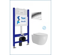 Инсталляция с унитазом комплект 5 в 1 Teymi унитаз подвесной безободковый Lori Vortex кнопка хром F15828 F15828 ЦБ-00303963