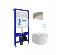 Инсталляция с унитазом комплект 5 в 1 Teymi унитаз подвесной безободковый Lori Vortex кнопка нержавеющая сталь F15802 F15802 ЦБ-00303976