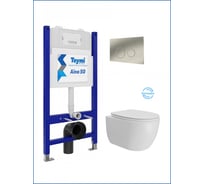 Инсталляция с унитазом комплект 5 в 1 Teymi унитаз подвесной безободковый Lori Vortex кнопка нержавеющая сталь F15818 F15818 ЦБ-00303950