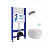Инсталляция с унитазом комплект 5 в 1 Teymi унитаз подвесной безободковый Lori Vortex кнопка хром F15815 F15815 ЦБ-00303965