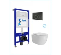 Инсталляция с унитазом Teymi комплект 5 в 1  унитаз подвесной безободковый Lori Vortex кнопка черная / хром F15797 F15797 ЦБ-00303956