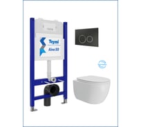 Инсталляция с унитазом Teymi комплект 5 в 1  унитаз подвесной безободковый Lori Vortex кнопка черная / хром F15819 F15819 ЦБ-00303960
