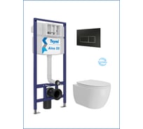 Инсталляция с унитазом Teymi комплект 5 в 1  унитаз подвесной безободковый Lori Vortex кнопка черная / хром F15835 F15835 ЦБ-00304328