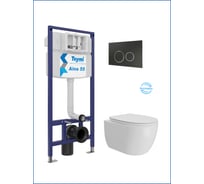 Инсталляция с унитазом Teymi комплект 5 в 1  унитаз подвесной безободковый Lori Vortex кнопка черная / хром F15841 F15841 ЦБ-00304323
