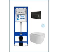 Инсталляция с унитазом Teymi комплект 5 в 1  унитаз подвесной безободковый Lori Vortex кнопка черная / хром F16917 F16917 ЦБ-00303923