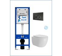 Инсталляция с унитазом Teymi комплект 5 в 1  унитаз подвесной безободковый Lori Vortex кнопка черная / хром F16923 F16923 ЦБ-00303243