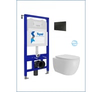 Инсталляция с унитазом Teymi комплект 5 в 1  унитаз подвесной безободковый Lori Vortex кнопка черная F15788 ЦБ-00299295