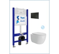 Инсталляция с унитазом Teymi комплект 5 в 1  унитаз подвесной безободковый Lori Vortex кнопка черная F15822 F15822 ЦБ-00303204