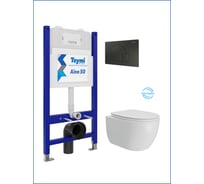 Инсталляция с унитазом Teymi комплект 5 в 1  унитаз подвесной безободковый Lori Vortex кнопка черная F15829 F15829 ЦБ-00303235