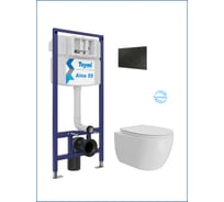 Инсталляция с унитазом Teymi комплект 5 в 1  унитаз подвесной безободковый Lori Vortex кнопка черная F15838 F15838 ЦБ-00303979