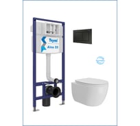 Инсталляция с унитазом Teymi комплект 5 в 1  унитаз подвесной безободковый Lori Vortex кнопка черная F15844 F15844 ЦБ-00304325