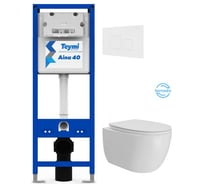 Инсталляция с унитазом Teymi комплект 5 в 1 унитаз подвесной безободковый Lori Vortex кнопка белая F16931 F16931 ЦБ-00304347