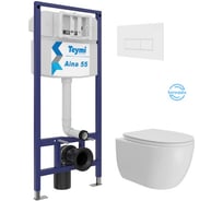 Инсталляция с унитазом Teymi комплект 5 в 1 унитаз подвесной безободковый Lori Vortex кнопка белая F15833 F15833 ЦБ-00304330