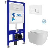 Инсталляция с унитазом Teymi комплект 5 в 1 унитаз подвесной безободковый Lori Vortex кнопка белая / F15792 ЦБ-00299298