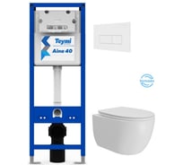 Инсталляция с унитазом Teymi комплект 5 в 1 унитаз подвесной безободковый Lori Vortex кнопка белая F16915 F16915 ЦБ-00303926