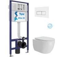 Инсталляция с унитазом Teymi комплект 5 в 1 унитаз подвесной безободковый Lori Vortex кнопка белая / хром F15836 F15836 ЦБ-00304321