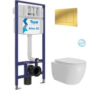 Инсталляция с унитазом Teymi комплект 5 в 1 унитаз подвесной безободковый Lori Vortex кнопка золото F16101 F16101 ЦБ-00304350