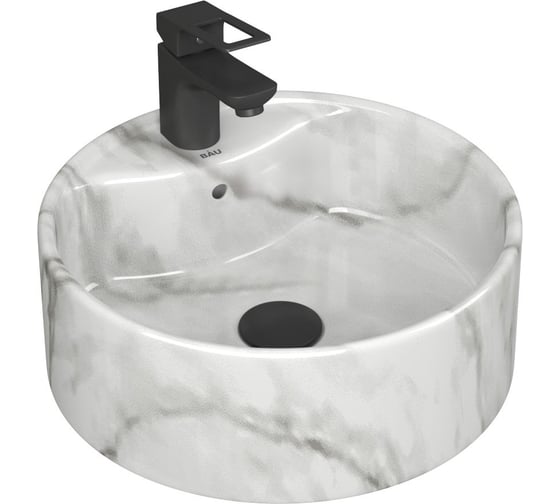 Раковина круглая накладная Bauedge BAU Element D41, с отверстием под смеситель, мрамор NS0001-MAR