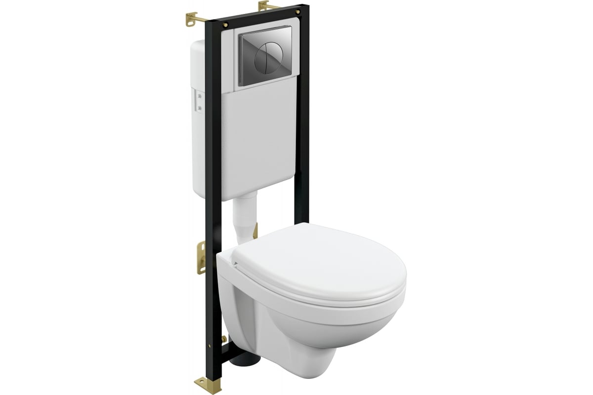 Комплект Cersanit DELFI lift+инсталляция BLACK+кнопка LEON пластик ...