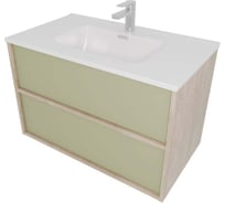 Комплект мебели AQUATEK AQ66080-DO-GS Тумба 80 см ЛИБРА с раковиной AQ0480-00, 2 ящика,цвет фасадов шалфей зеленый, корпус дуб давос 00000149528