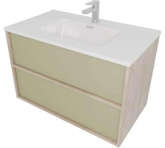 Комплект мебели AQUATEK AQ66080-DO-GS Тумба 80 см ЛИБРА с раковиной AQ0480-00, 2 ящика,цвет фасадов шалфей зеленый, корпус дуб давос 00000149528