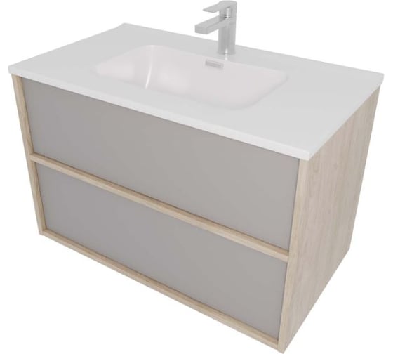 Комплект мебели AQUATEK AQ66080-DO-LG Тумба 80 см ЛИБРА с раковиной AQ0480-00, 2 ящика,цвет фасадов серый туман, корпус дуб давос 00000149527