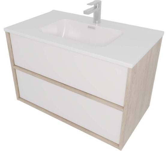 Комплект мебели AQUATEK AQ66080-DO-MW Тумба 80 см ЛИБРА с раковиной AQ0480-00, 2 ящика,цвет фасадов белый мат, корпус дуб давос 00000149519