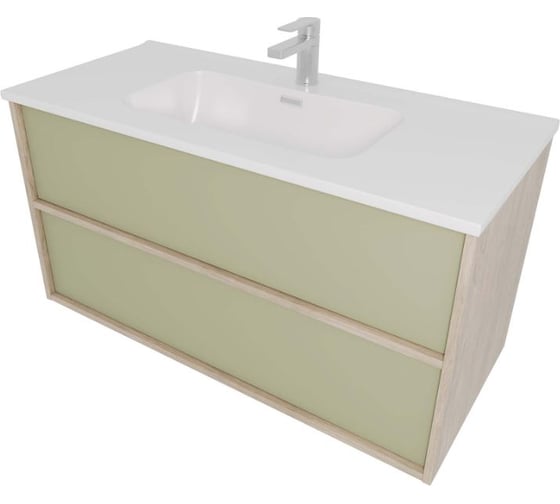 Комплект мебели AQUATEK AQ66100-DO-GS Тумба 100 см ЛИБРА с раковиной AQ4100-00, 2 ящика,цвет фасадов шалфей зеленый, корпус дуб давос 00000149517