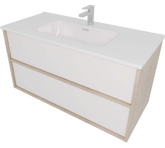 Комплект мебели AQUATEK AQ66100-DO-MW Тумба 100 см ЛИБРА с раковиной AQ4100-00, 2 ящика push-to-open,цвет фасадов белый мат, корпус дуб давос 00000149506