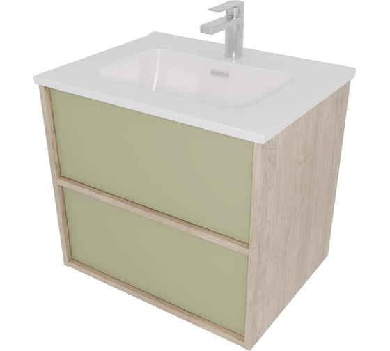 Комплект мебели AQUATEK AQ66060-DO-GS Тумба 60 см ЛИБРА с раковиной AQ0460-00, 2 ящика,цвет фасадов шалфей зеленый, корпус дуб давос 00000149532
