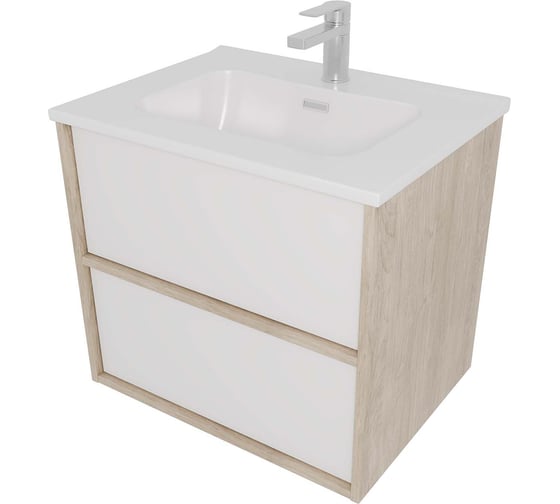 Комплект мебели AQUATEK AQ66060-DO-MW Тумба 60 см ЛИБРА с раковиной AQ0460-00, 2 ящика,цвет фасадов белый мат, корпус дуб давос 00000149529