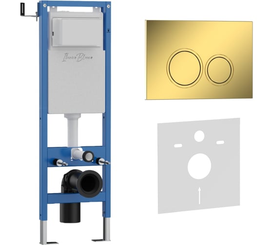 Комплект 2 в 1 IBERICA BLANCA инсталляция 40 см+клавиша смыва золото глянцевое, ABS пластик ESTI-O (IB.B082.006.001) IB.001M.826