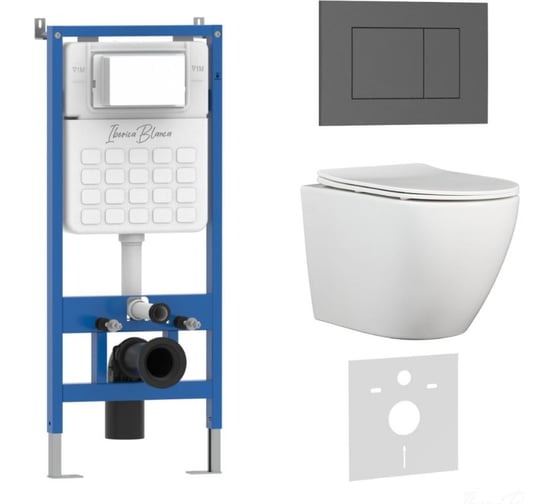 Комплект 3 в 1 IBERICA BLANCA инсталляция, унитаз TORNADO безободковый белый BILBAO ALTO (IB.BLA.234.1B1), клавиша IB001.BLA.234.856