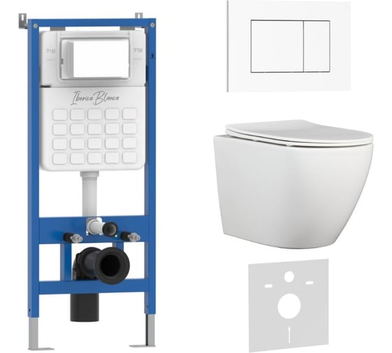 Комплект 3 в 1 IBERICA BLANCA инсталляция, унитаз TORNADO безободковый белый BILBAO ALTO (IB.BLA.234.1B1), клавиша IB001.BLA.234.855