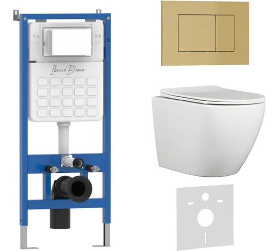 Комплект 3 в 1 IBERICA BLANCA инсталляция, унитаз TORNADO безободковый белый BILBAO ALTO (IB.BLA.234.1B1), клавиша IB001.BLA.234.854