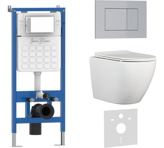 Комплект 3 в 1 IBERICA BLANCA инсталляция, унитаз TORNADO безободковый белый BILBAO ALTO (IB.BLA.234.1B1), клавиша IB001.BLA.234.853