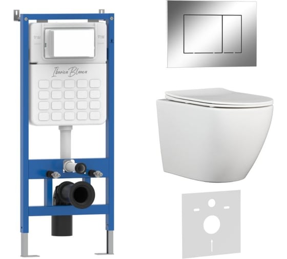 Комплект 3 в 1 IBERICA BLANCA инсталляция, унитаз TORNADO безободковый белый BILBAO ALTO (IB.BLA.234.1B1), клавиша IB001.BLA.234.852