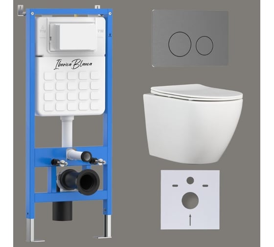 Комплект 3 в 1 IBERICA BLANCA инсталляция, унитаз TORNADO безободковый белый BILBAO ALTO (IB.BLA.234.1B1), клавиша IB001.BLA.234.8180
