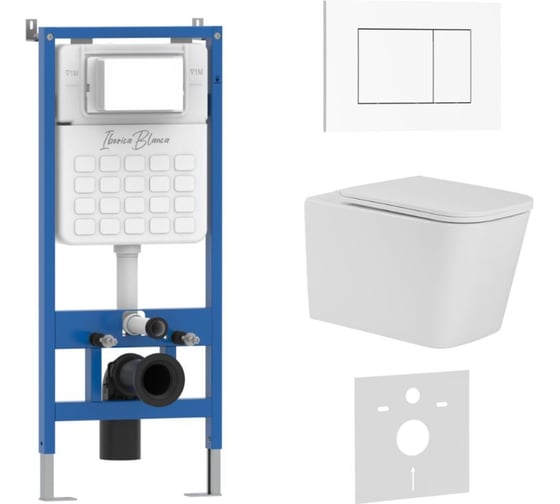 Комплект 3 в 1 IBERICA BLANCA инсталляция, унитаз TORNADO безободковый белый TOLEDO ALTO (IB.TLA.234.1B1), клавиша IB001.TLA.234.855
